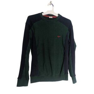 Vintage Nike Youth Large Sweater Ribbed Green Blue Embroidered Swoosh Logo Red